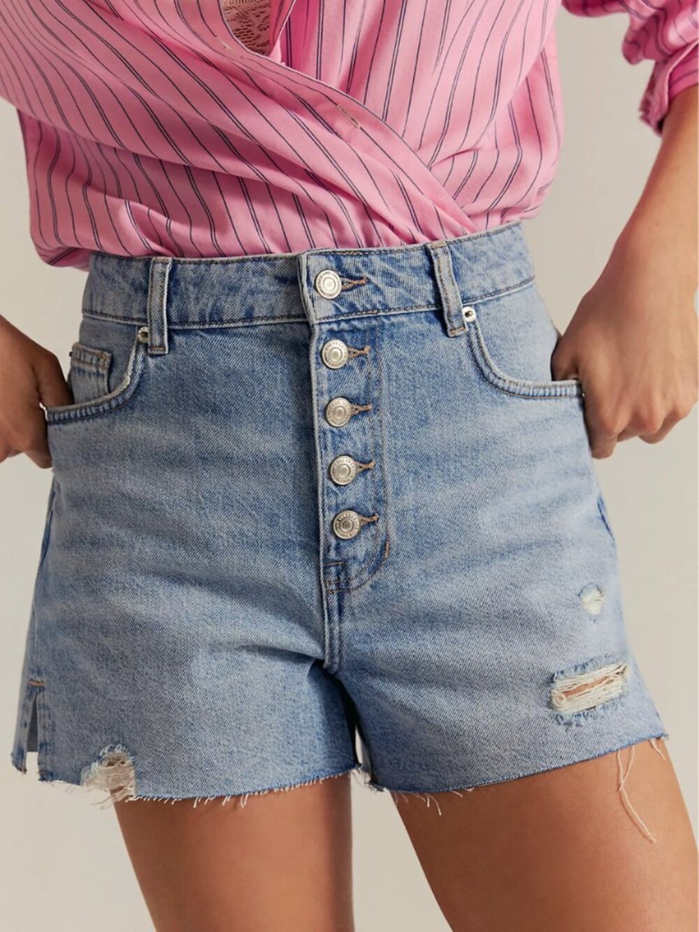 NWT Free People We The Free Angelika Denim Mid-Thigh Shorts Size 27